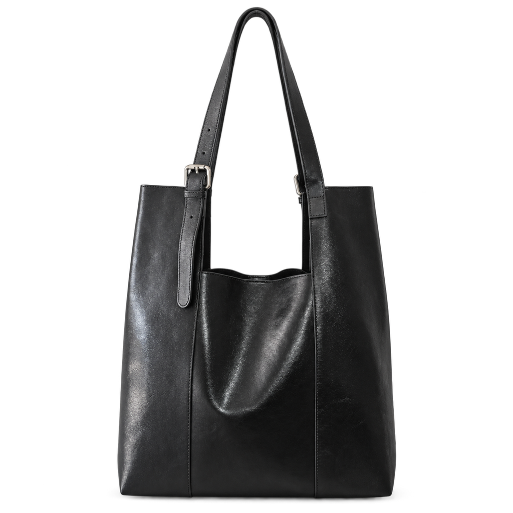 Minimalist Genuine Leather Tote Bag with Removable Pouch
