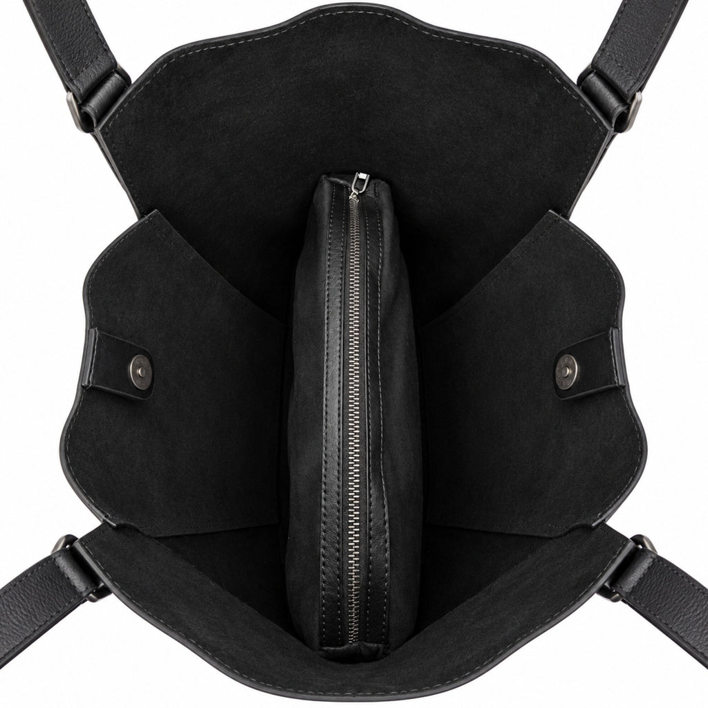 Minimalist Genuine Leather Tote Bag with Removable Pouch