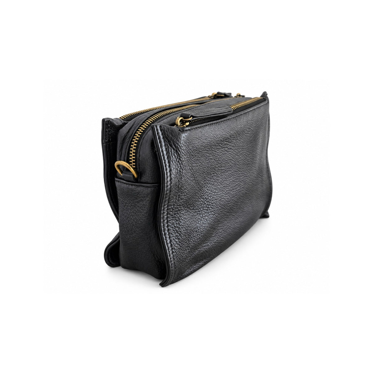 Black Genuine Leather Triple-Zip Crossbody Bag