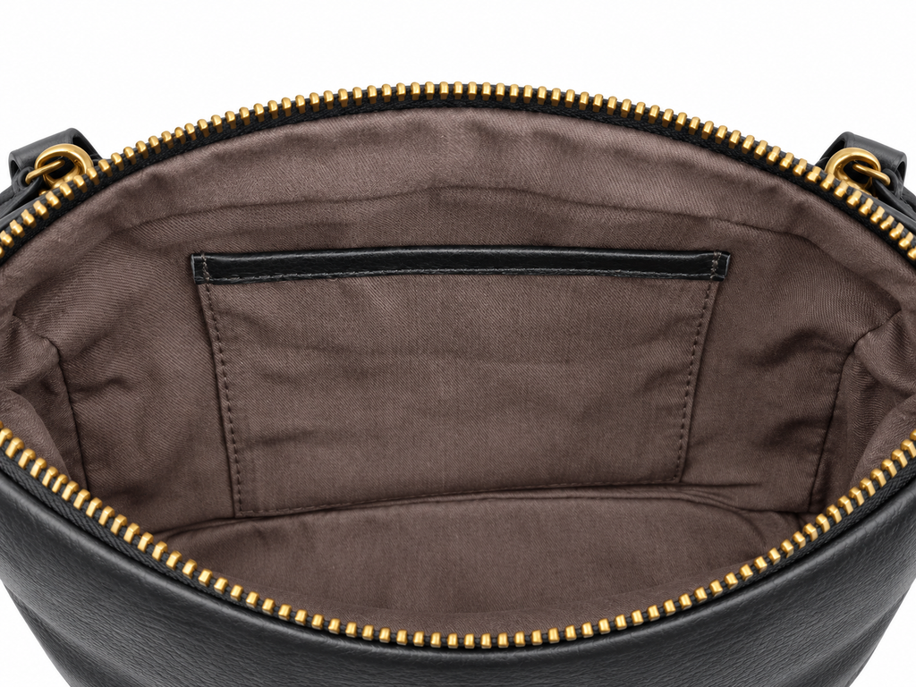 Black Genuine Leather Triple-Zip Crossbody Bag
