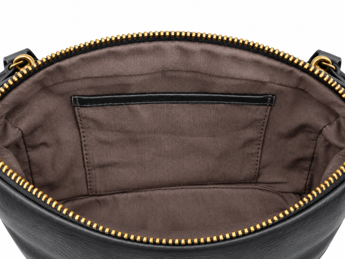 Black Genuine Leather Triple-Zip Crossbody Bag