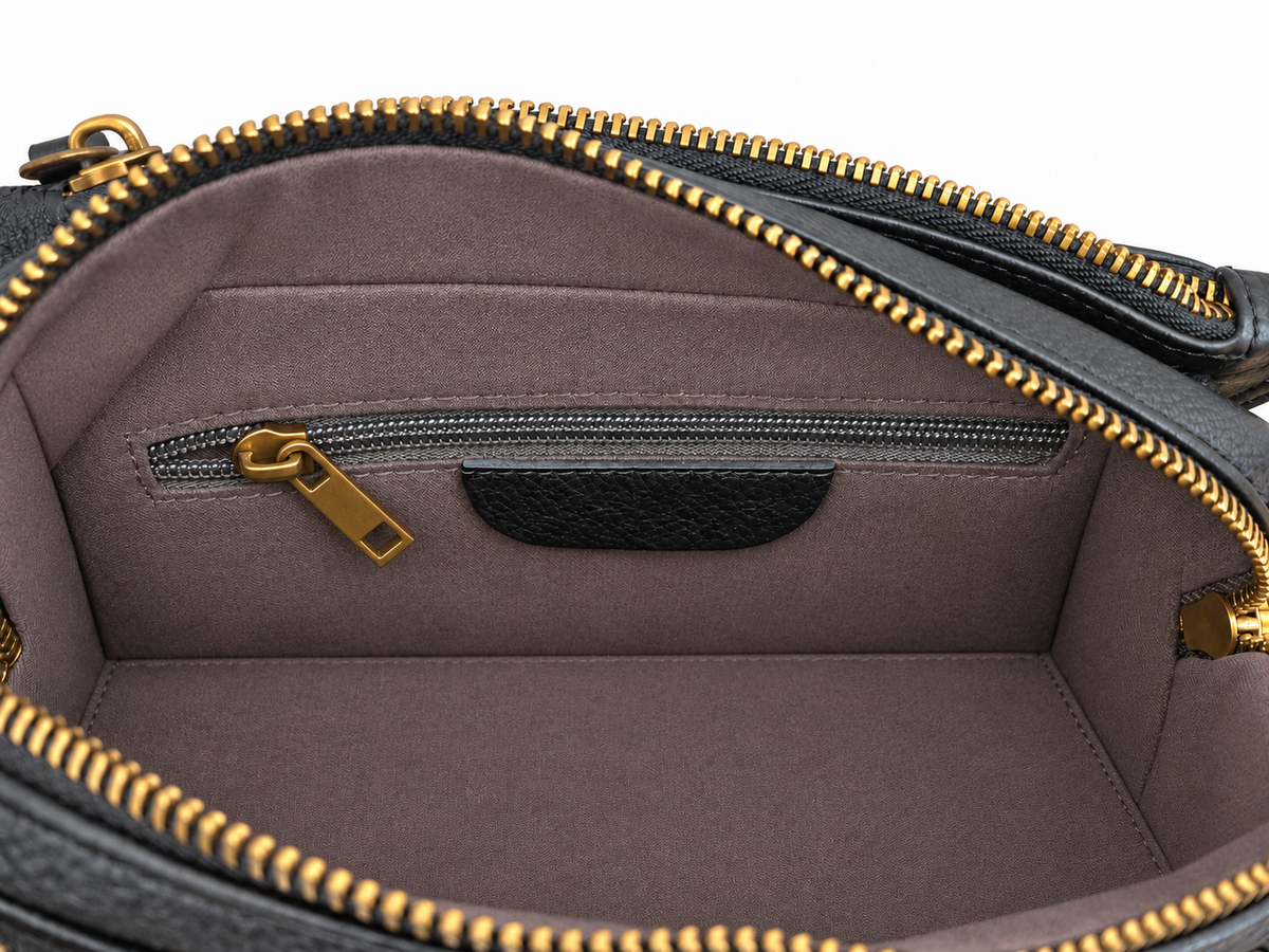 Black Genuine Leather Triple-Zip Crossbody Bag