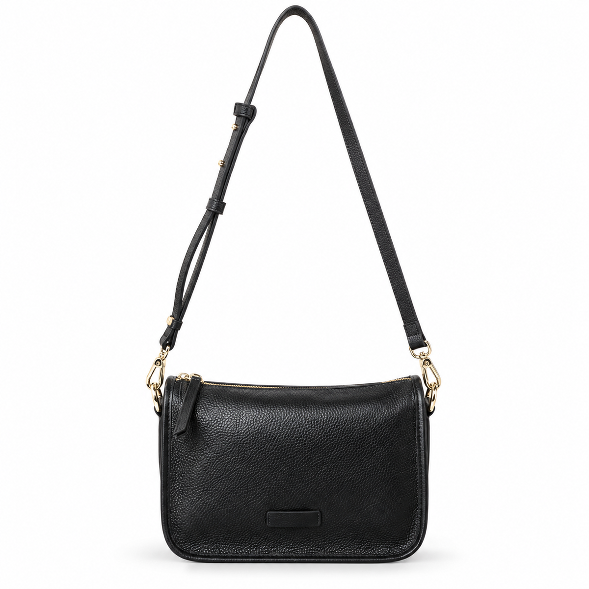 Minimalist Genuine Leather Crossbody Bag for Women – Classic Black Shoulder Purse with Adjustable Strap 8001