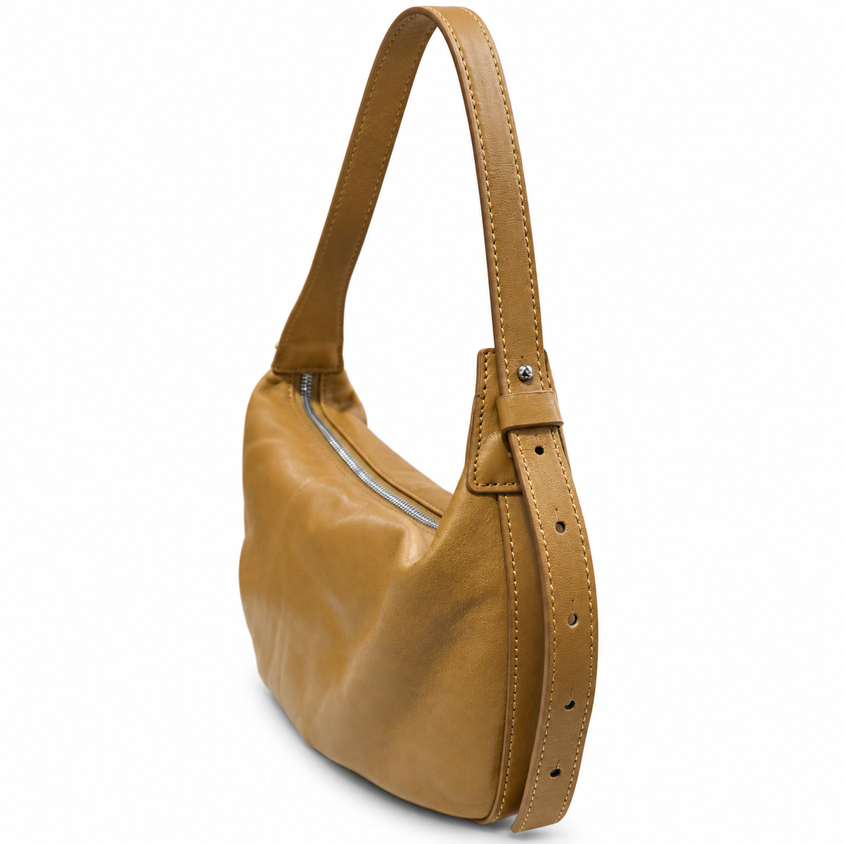 Convertible Caramel Leather Shoulder & Crossbody Bag with Adjustable Two-Piece Strap