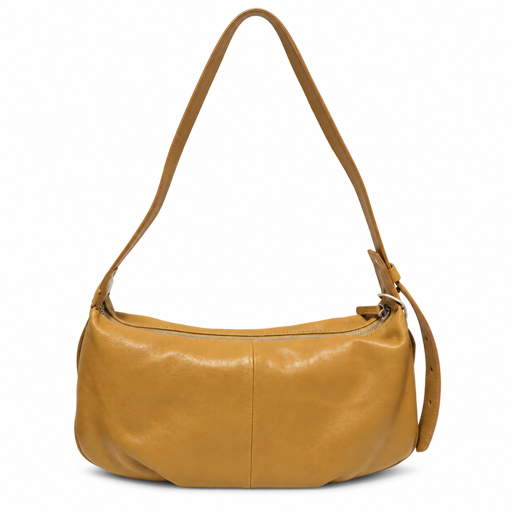 Convertible Caramel Leather Shoulder & Crossbody Bag with Adjustable Two-Piece Strap