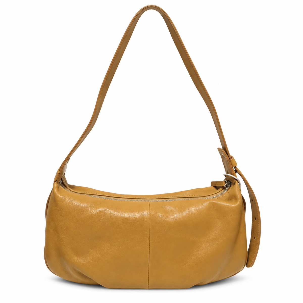Convertible Caramel Leather Shoulder & Crossbody Bag with Adjustable Two-Piece Strap