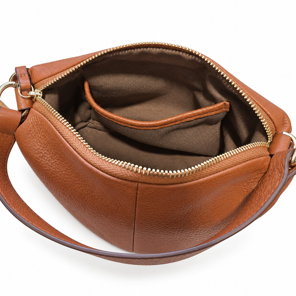 Convertible Genuine Leather Shoulder & Crossbody Bag – Tan Brown