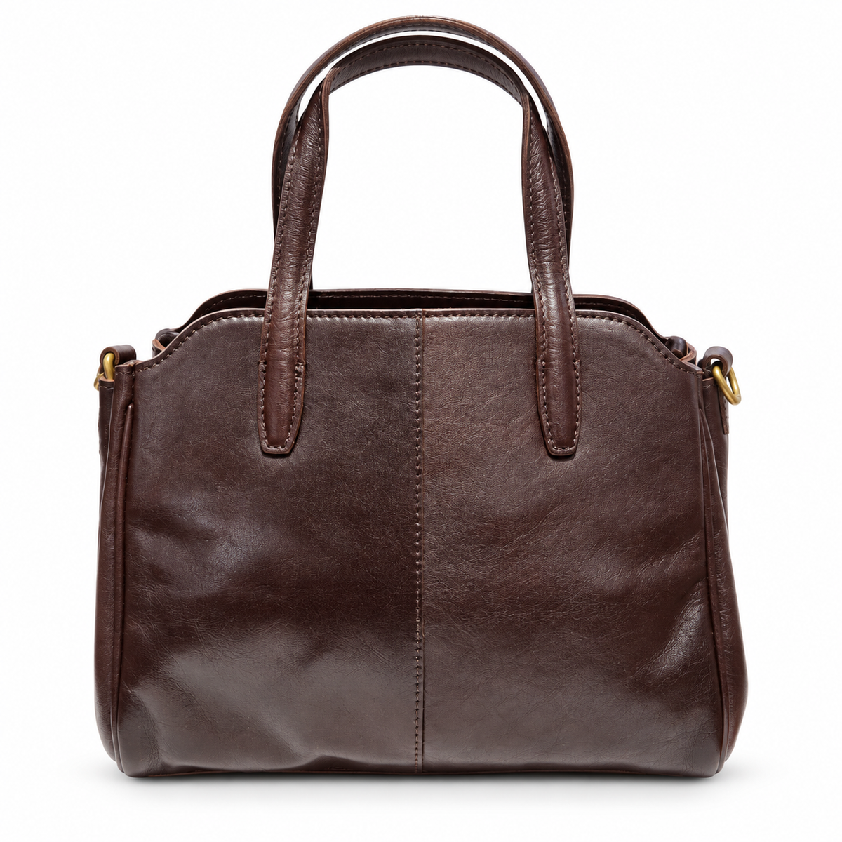 Dark Brown Genuine Leather Multi-Compartment Handbag with Crossbody Strap