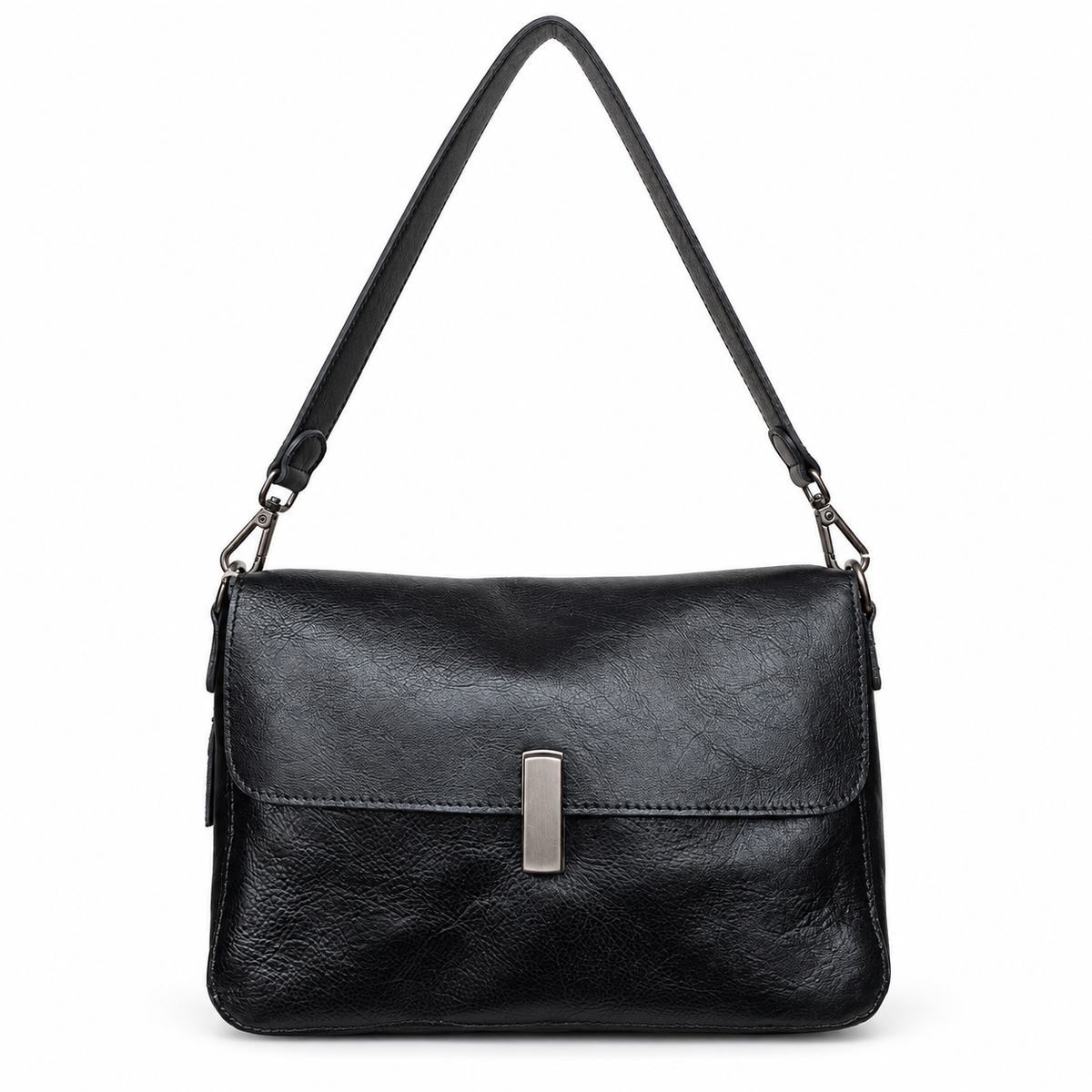 Classic Black Leather Multi-Compartment Shoulder Bag 5059