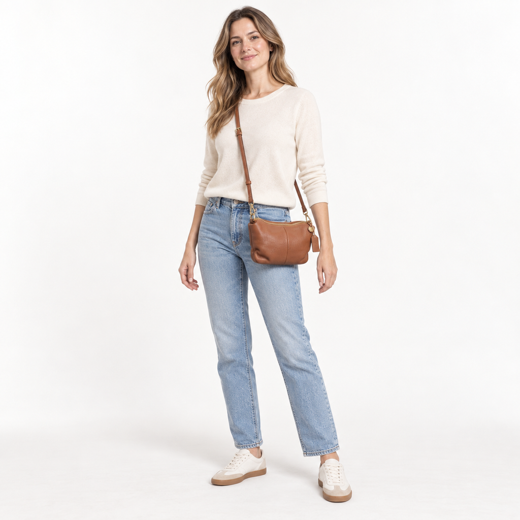 Convertible Genuine Leather Shoulder & Crossbody Bag – Tan Brown