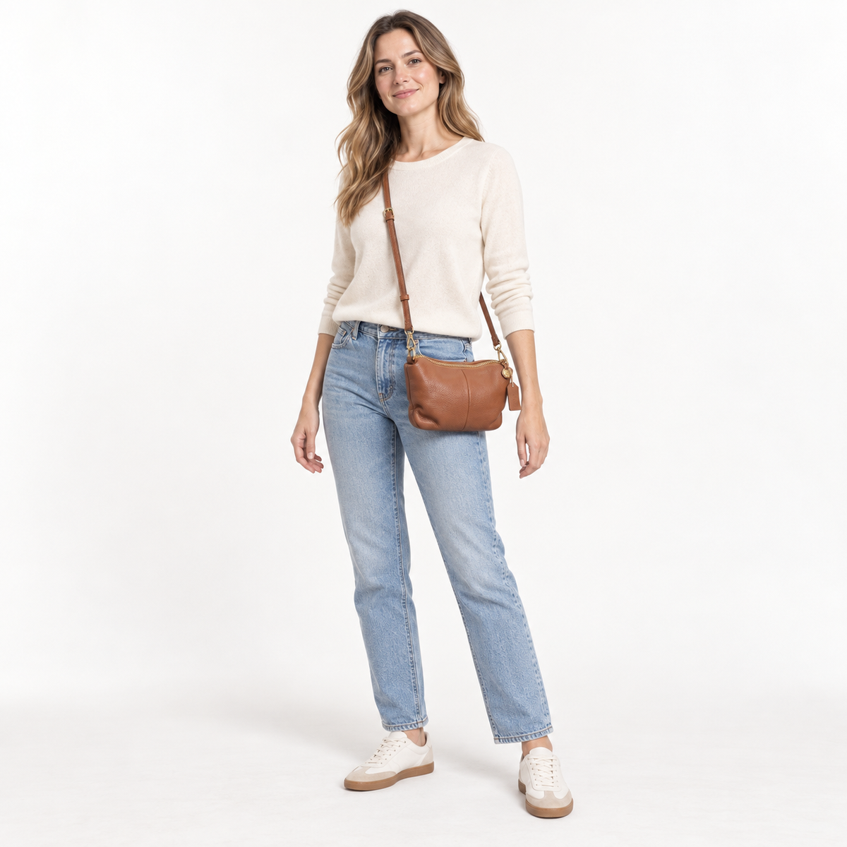 Convertible Genuine Leather Shoulder & Crossbody Bag – Tan Brown