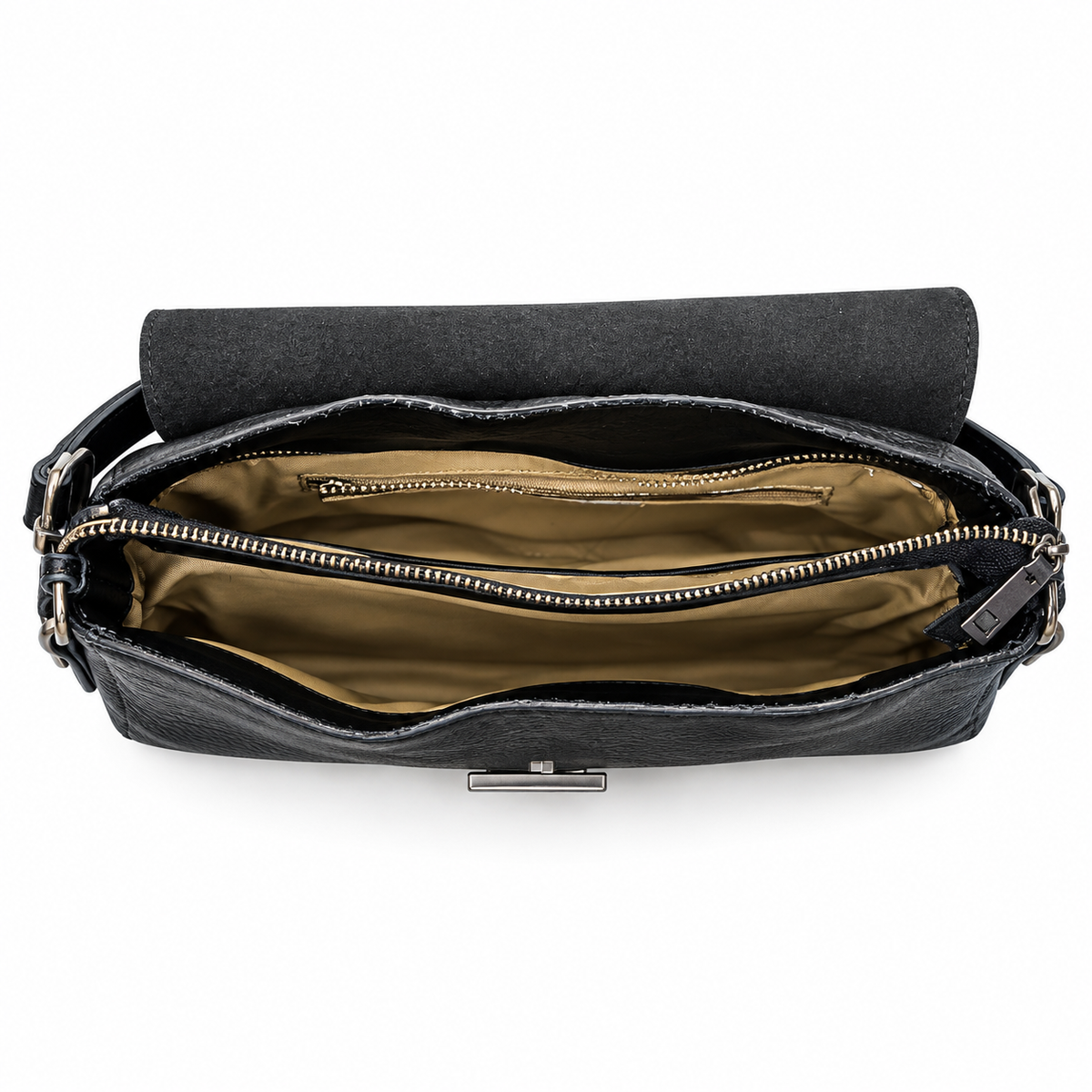 Classic Black Leather Multi-Compartment Shoulder Bag 5059