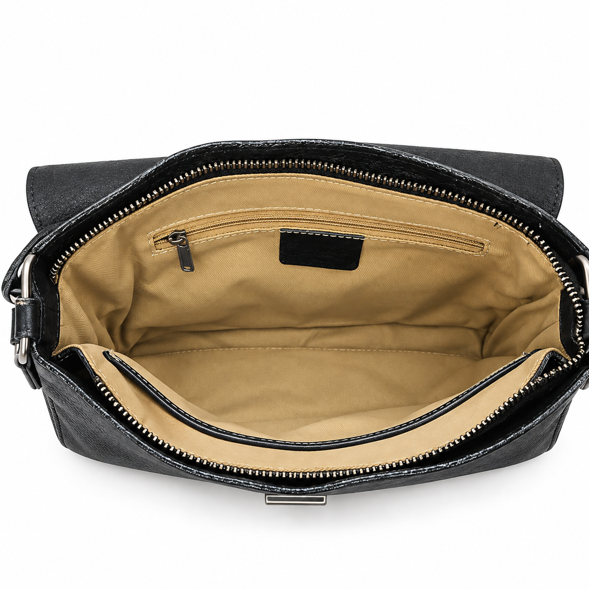 Classic Black Leather Multi-Compartment Shoulder Bag 5059